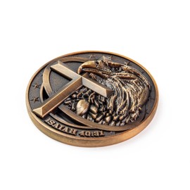 Antique Gold-Color Plated American Bald Eagle and Cross Christian Challenge Coin - Pack of 3 Bulk - Inspiring Strength and Faith - Great Gift for Men, Women, Boys, and Girls