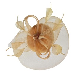 BUDUBIBI Fascinator Hat for Women, Mesh Veil Flower Feather Headband Clip Butterfly Bow Derby Hat for Bridal Wedding Tea Party, Gold