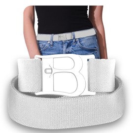 BELTAWAY Plus Size No Show Stretch Belt With Flat Buckle - Adjustable No Bulge Belt For Jeans & Outfits| White