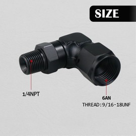 6AN Female to 1/4-18 NPT Pipe Swivel 90 Degree Adapter Fitting Black Aluminum, Pack of 2