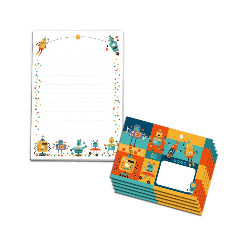 Letter Pad with Envelope for Kids Robot Writing Paper Set