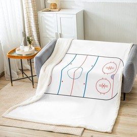 Erosebridal Hockey Throw Blanket - Ice Puck Rink Fleece for Boys Kids Teens - 50"X60", Winter Sport Game Plush Sherpa - Red Blue Stripes Fuzzy Blanket for Bed Sofa Couch