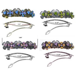Set of 4 JCGY Metal Barrettes Artwork Design Crystal Flower Barrettes U86800-4-4