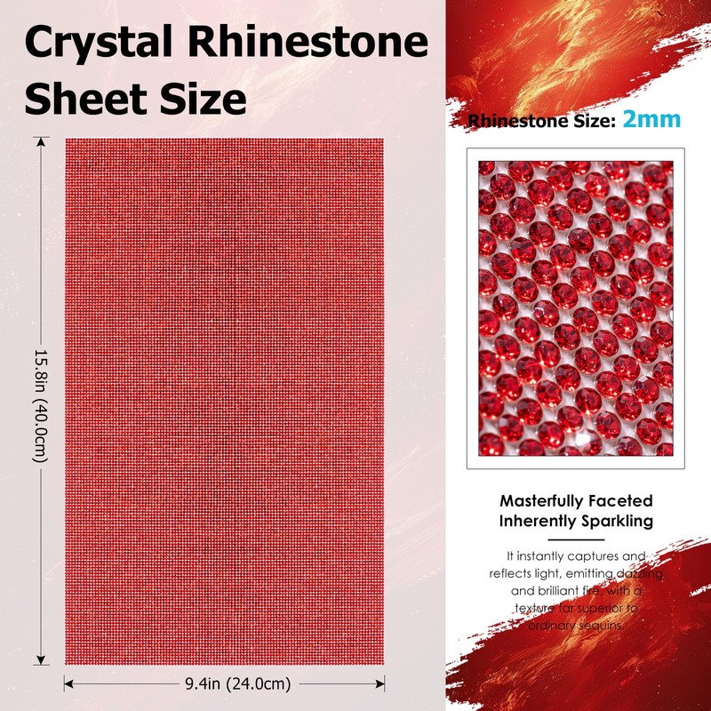 Bling Red Rhinestone Sheets Self Adhesive, 9.4x15.8 Inch