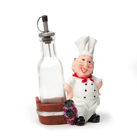 EZ Life Fat Food Chef Oil & Vinegar Bottles in Dark Brown Pail - Condiment Set for Dinner Table - Resin - Dark Brown - Table - Dining Decor