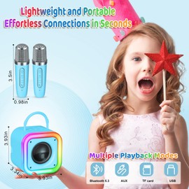 Spinosaurus Mini Karaoke Machine for Kids,Wireless Microphones with Portable Bluetooth Speaker 2 Mic & Colorful Led Light Speaker Singing Birthday Gifts for Girls 4+Year Old