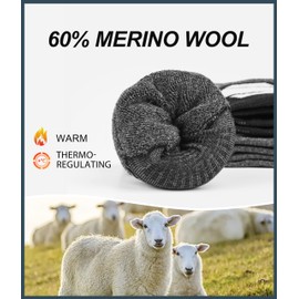 YESWEL Ski Socks Men & Women Merino Wool 2 Pairs Warm Thermal Socks Thick Terry Cloth Strong Black Socks for Sports, 2 Pairs | Black