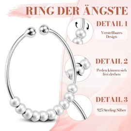 UICCVOKK 925 Women's Rings Women's Anxiety Ring, Adjustable Bead Adjustable Spinner Worry Jewellery Anti Stress Ring Gift, Silver 925 Women's Anxiety Rings, Jewellery Gifts Women