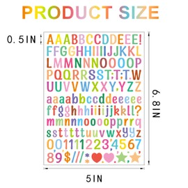 10 Sheet 1/2 Inch Small Letter Stickers, 1560Pcs Self Adhesive Alphabet, Cute Vinyl Letter Number Symbols for Arts Crafts Outdoor Sign Poster Windows Doors School Office - Colorful