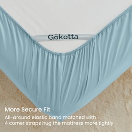 GOKOTTA 4-Pcs Queen Sheet Set, 16-Inch Deep Pocket Queen Sheets with Elastic Corner Straps, 105GSM Hotel Luxury Brushed Microfiber Sheets for Queen Size Bed – Soft, Breathable, Easy Care - Baby Blue
