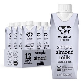 Mooala Organic Simple Almondmilk Vanilla- Shelf Stable Single Serve Cartons, 4 Ingredients, No Gums, No Oil, No Fillers, Dairy Free Plant Based Milk, On The Go 12 Pack