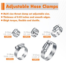 MLUOVI Hose Clamps 50 Pack Hose Clamps Stainless Steel 1/3", 1/2", 3/4", 13/16", 2" Large and Small Heavy Duty Hose Clamps for Automotive, Marine Grade, Radiator Worm Gear Hose Clamps Assortment Kit