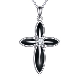 ONEFINITY Cross Necklace for Women Sterling Silver Black Onyx Cross Pendant Necklace Religious Jewelry Gifts for Women Men (Black onyx cross)