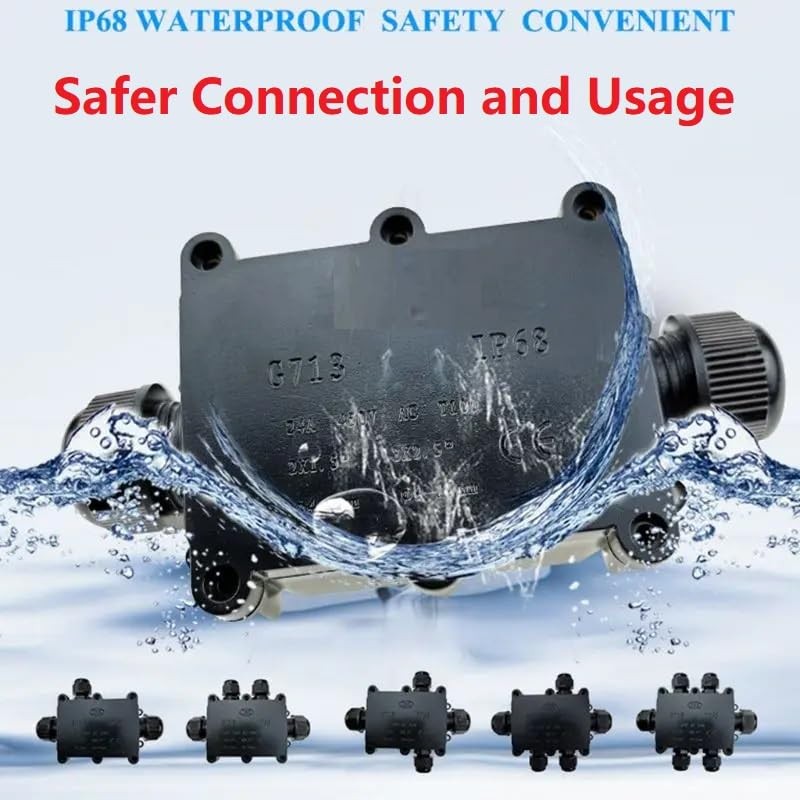 MiJunHD IP68 Waterproof Junction Box, 3 Way 4 Pin Terminal