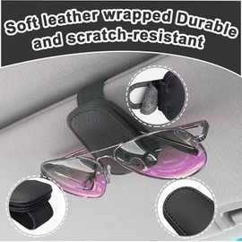 AALFA 2 Packs Car Visor Sunglasses Holders - Universal Fit Leather Clips for Easy Access, Magnetic Flap, Elastic Cloth - Premium Auto Accessories (Beige (Two Outfits))