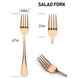 Rose Gold Salad Forks Set of 8, Stainless Steel Silverware Flatware Forks, Appetizer Dessert Forks, 6.7 Inches, Mirror Finish and Dishwasher Safe