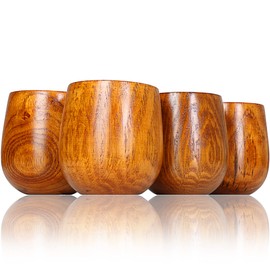 Ganzoo Set of 4 Wooden Cups/Decorative Cups (Decorative Cups), Drinking Cups Made of Environmentally Friendly Wood with 150 ml Capacity, Wooden Cups in Simple Design, Colour: Dark Brown - Brand