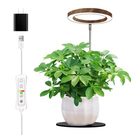 yadoker Plant Grow Light for Indoor Plant,Aluminum Walnut Wood Grain Desk LED Grow Light, Height Adjustable,Automatic Timer with 8/12/16 Hours,10-Level Brightness,Ideal for Small Plant Grow
