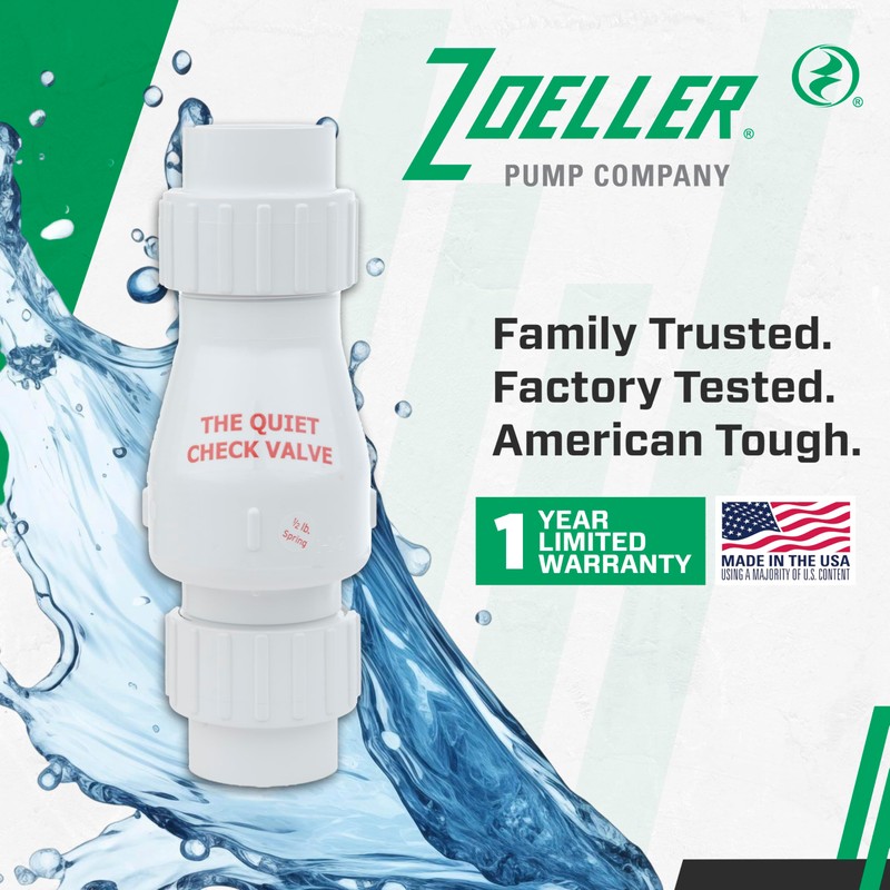 Zoeller 30‑0040 Quiet Check Valve 1-1/2″ PVC Full Flow Solvent‑Weld