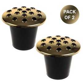 Caliko- Grave flower pots Set of 2, Memorial Vases for Graves with Gold Lids, Strong Plastic Grave Flower Holders Insert in Grave-side, Grave Vase for Grave Decorations.