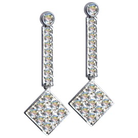 Earrings Art Deco White Square Hanging Real Sterling Silver 925 Cubic Zirconia Crystals Rhinestone Sterling Silver 925 Love Symbol Motif White Extravagant New Transparent