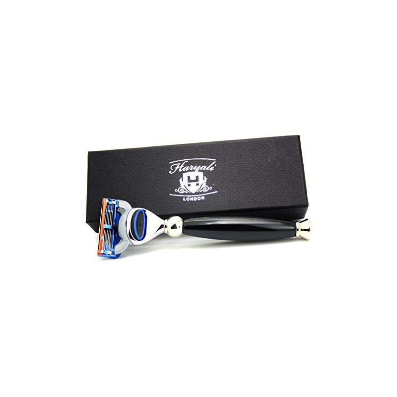 Men's 5 Blade Replaceable Razor Head with Black Resin Handle