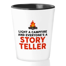 Camping Shot Glass 1.5oz - Light A Campfire - Camper Lover Funny Traveler Backpacker Outdoor Hiking Mountain Peak Tent Weekend Activity