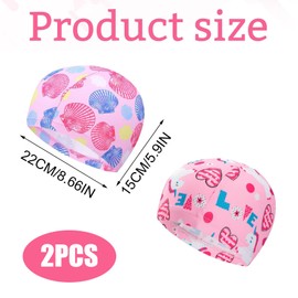 2 Pieces Kids Swimming Cap Set for Girls, Summer Waterproof Cartoon Hat, Fabric Swimming Cap Girls, Long and Short Hair Bathing Cap for Boys and Girls Children