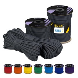 EdcX 4 mm Polyester Paracord 550, 25+ Colours (15, 30 and 50 m) - Type III, 100% Nylon Rope, 7 Stranded Rope, 4 mm Nylon Rope in Many Colours, Solid Colours (Carbonic, 50 m)