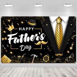 Black Happy Fathers Day Banner Decorations 5.9×3.6Ft Black Suit Tie Fathers Day Backdrops for Photography Best Dad Ever Party Decorations Banner Indoor Outdoor 71×43Inch （Polyester）