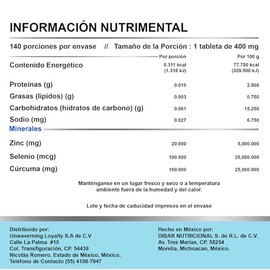 Selenio de Metionina, Gluconato de Zinc, Curcuma 140 Tabletas Magnium