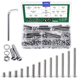 Keadic 261 Pcs M6 13 Sizes Hex Socket Button Head Cap Screws Assortment Kit, 304 Stainless Steel Standard Metric Threaded Hexagon Bolts Screws Nuts Washers Fastener Hardware