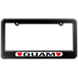 Graphics and More Guam Love with Hearts License Plate Tag Frame - Color Gloss Black