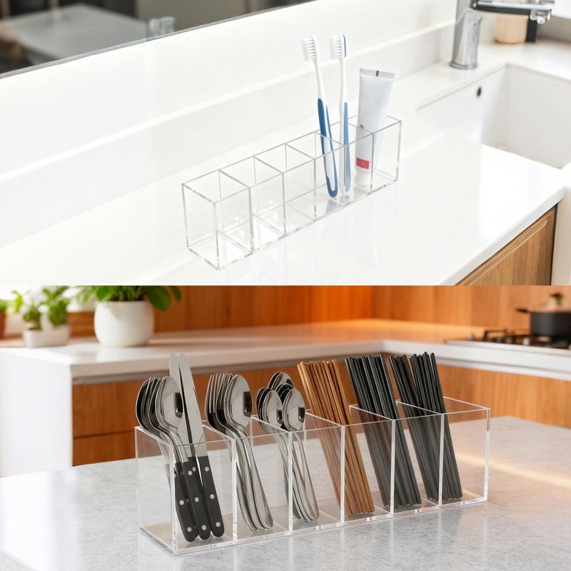 PEDOBALI 5 Pcs Clear Pencil Holder 6 Compartments Acrylic Cosmetic