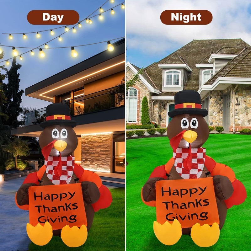 InfleasJoiy 4 FT Pull Banner Turkey Thanksgiving Inflatable Decoration with