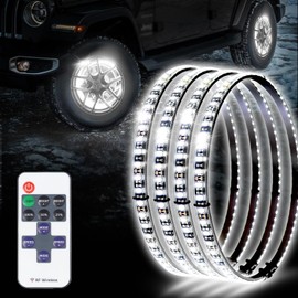 Tavaray 4PCS 14" Pure White Wheel Lights Adjustable 6500K Ultra-Bright LED with Remote Control & Flashing Modes, LED Wheel Ring Lights for Trucks Cars SUVs Pickups Vehicle Offroad
