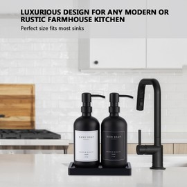 Black Thick Glass Soap Dispenser - Farmhouse Kitchen Dish Soap Dispenser & Hand Soap Dispenser Set, 304 Rustproof Pump Soap Dispenser Bathroom with Tray, 14 Stickers for Kitchen Decor Sink