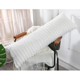 PANOD Faux Fur Extra Long Body Pillow Cover 12x40,Long Plush Cat Pillow for Bed,Decorative Long Boho Lumbar Pillow Covers Pillow Case Cushion Case for Sofa Couch Farmhouse Livingroom,White