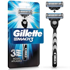 GILLETTE Mach3, Rastrillo para Afeitar Reutilizable, 1 Mango  2 Cartuchos con 3 Hojas para Rasurar la Barba, Afeitado al Ras, Rastrillo para Hombre   