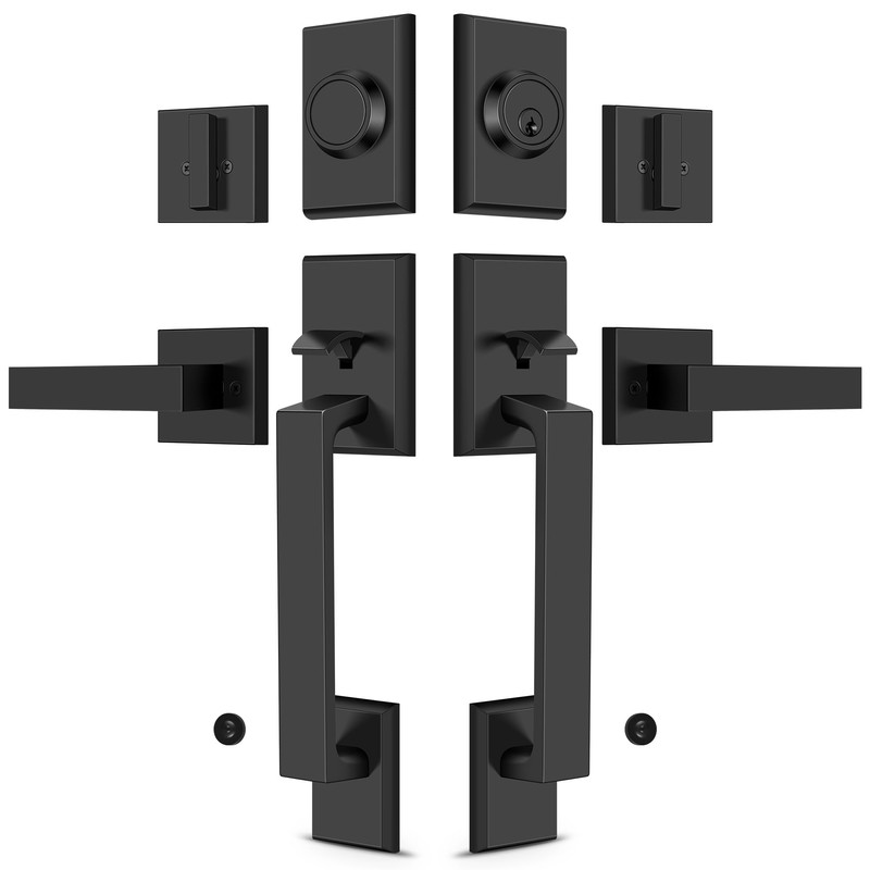Moquin Double Front Door Lock Set, Matte Black Square Front