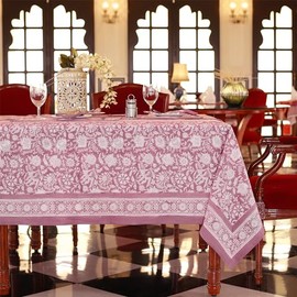 Labhanshi Indian Handblock Print Pre-Washed Cotton Floral Table Cloth|Reusable Rectangle 72x108 Inch 8-Seater Dining Tablecloth|Thanksgiving Christmas Festive Holiday Decorative Table Cover|Purple
