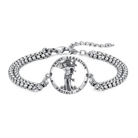 XIXLES 925 Sterling Silver Patron Saint Amulet Bracelet Cross Faith Bracelet for Women Men with 7 + 2 Inch Adjustable Chain, Sterling Silver