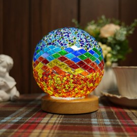 Bedside Lamp, Glass Patchwork Table Lamp, Mediterranean Lamp (15.5 x 12.5 cm), USB Power Connection, Vintage Decorative Desk Lamp, for Modern Decoration, Bedroom, Night Lamp, Living Room (Blue/Orange)