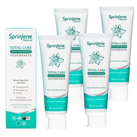 Sprinjene Natural SLS Free Toothpaste with Fluoride for Cavity Protection, Gum Health, Fresh Breath & Helps Dry Mouth for Adults 4 Pack (Improved)