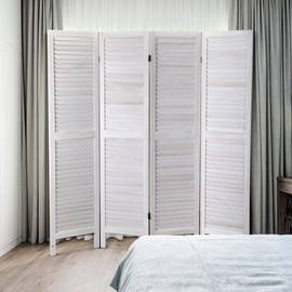 NicBex Room Divider 4 Panel Room Dividers with Louvered Design Partition Room Dividers and Folding Privacy Screens Wall Divider for Home, Office, Room Separation,63.6" W x 0.7" D x 67" H, Old White