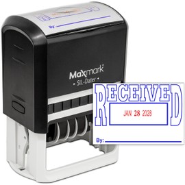 MaxMark Large Self-Inking Rubber Date Office Stamp with Received Phrase & Date - Blue/Red Ink, 12-Year Band - Style 5