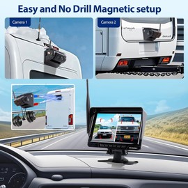 Solar Wireless Backup Camera with Magnetic, 7" HD 1080P Recording Monitor, Alarm Function, Night Vision, Vehicle Back up Cameras for Car RV Truck Trailer Camper SUV