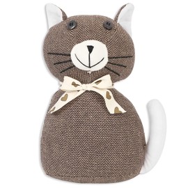 CERAYOU Cute Animals Decorative Door Stoppers, Soft Durable Fabric Weighted Interior Wall Protector for Home & Office, Anti Collision Heavy Duty Compact Floor Decor Book Stopper, Brown Cat