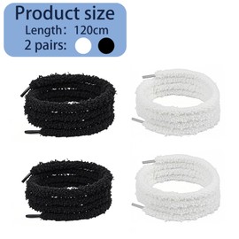 VVQWCY 2 Pairs of Fluffy Laces, Fluffy Shoelaces, 120 cm, Flat Plush Shoelaces, Thick Laces, Sneaker Campus Shoelaces, Universal Soft Elastic Shoelaces Replacement Shoe Laces, White, Unit size