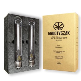 GRUOTVSZAK HPS 400W Grow Light Bulb E39 750μmol 2000K Red Concentrated Spectrum 55000 Lumens Bloom Flowering High Pressure Sodium 2-Pack